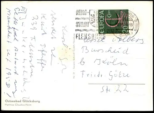 ÄLTERE POSTKARTE GLÜCKSBURG MATTHIAS-CLAUDIUS-HEIM Matrose Seemann Ansichtskarte AK postcard cpa