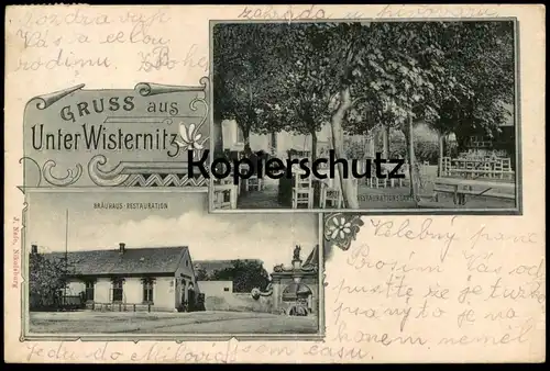 ALTE POSTKARTE GRUSS AUS UNTER WISTERNITZ BRÄUHAUS RESTAURATION DOLNI VESTONICE Unterwisternitz Ceska Republika cpa AK
