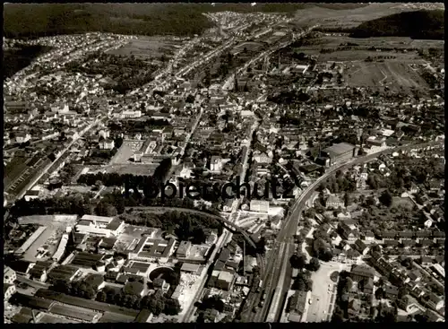 ÄLTERE POSTKARTE ST. INGBERT LUFTBILD PANORAMA FLIEGERAUFNAHME U. A. BAHNHOF ZÜGE Ansichtskarte AK cpa postcard