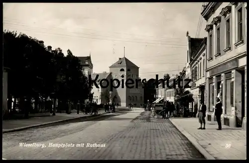 ALTE POSTKARTE WIESELBURG HAUPTPLATZ MIT RATHAUS KUTSCHE 1930 NIEDERÖSTERREICH Österreich postcard Ansichtskarte AK cpa