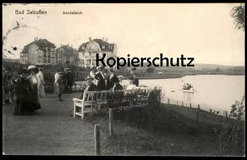 ALTE POSTKARTE BAD SALZUFLEN GONDELTEICH PERSONEN FRAUEN MÄNNER SONNTAGSTRACHT TEICH VILLA VILLEN Ansichtskarte postcard