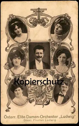 ALTE POSTKARTE ÖSTERREICHISCHES ELITE DAMEN ORCHESTER LUDWIG DIREKTOR FLORIAN LUDWIG Musik music Österreich AK cpa