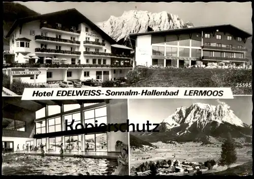 ÄLTERE POSTKARTE LERMOOS HOTEL EDELWEISS DAS MODERNSTE HALLENSCHWIMMBAD IM ALPENGEBIET Bad Pool Ansichtskarte postcard