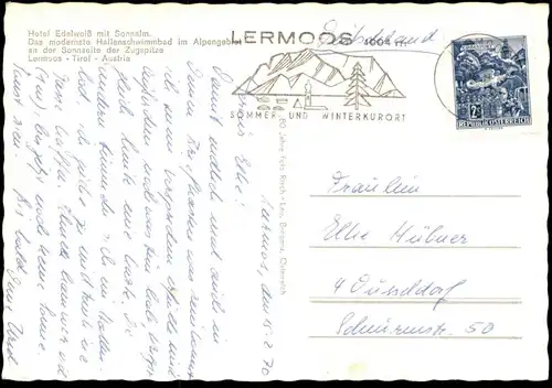 ÄLTERE POSTKARTE LERMOOS HOTEL EDELWEISS DAS MODERNSTE HALLENSCHWIMMBAD IM ALPENGEBIET Bad Pool Ansichtskarte postcard