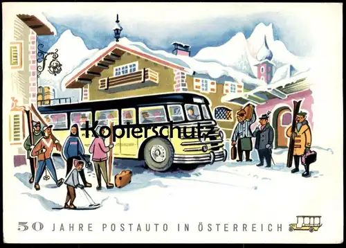 ALTE POSTKARTE 50 JAHRE POSTBUS ÖSTERREICH SKI-FAHRER STEMPEL JUBILÄUMSFAHRT SALZBURG 2 KRAFTPOST BUS AK postcard cpa