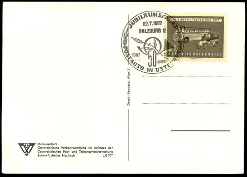 ALTE POSTKARTE 50 JAHRE POSTBUS ÖSTERREICH SKI-FAHRER STEMPEL JUBILÄUMSFAHRT SALZBURG 2 KRAFTPOST BUS AK postcard cpa