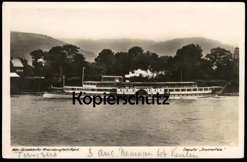 ALTE POSTKARTE KÖLN-DÜSSELDORFER RHEIN-DAMPFSCHIFFAHRT DAMPFER DRACHENFELS Schiff AK postcard steamship steamboat ship