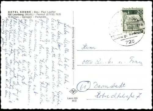 ÄLTERE POSTKARTE LEONBERG BEI STUTTGART HOTEL SONNE SONNENUHR sundial cadran solaire Ansichtskarte AK cpa postcard