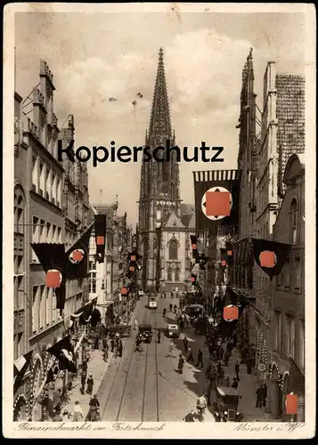 ALTE POSTKARTE MÜNSTER WESTFALEN PRINZIPALMARKT IM FESTSCHMUCK 1937 BEFLAGGUNG Flaggen Ansichtskarte AK postcard cpa