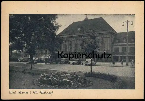 ALTE POSTKARTE BAD HAMM IN WESTFALEN BAHNHOF 1948 station gare LKW pickup lorry Ansichtskarte postcard cpa AK
