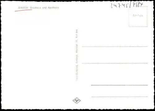ÄLTERE POSTKARTE EINBECK BRODHAUS UND RATS-APOTHEKE VOLKSWAGEN VW KÄFER AUTO AUTOS Ansichtskarte AK cpa postcard
