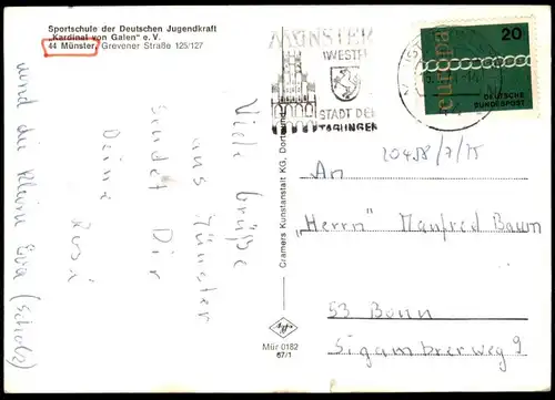 ÄLTERE POSTKARTE MÜNSTER SPORTSCHULE DER DEUTSCHEN JUGENDKRAFT KARDINAL VON GALEN GREVENER STRASSE Ansichtskarte AK cpa