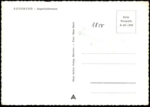 ÄLTERE POSTKARTE AUGSBURG AUGUSTUSBRUNNEN VW KÄFER VOLKSWAGEN Brunnen Weinhandel Bertele Rommel Ansichtskarte postcard