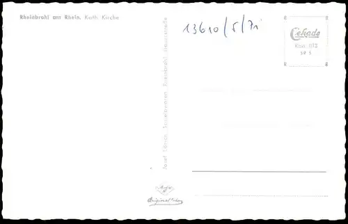 ÄLTERE POSTKARTE RHEINBROHL KATHOLISCHE KIRCHE Blumenbeet Blumen Beet Bad Hönningen Ansichtskarte postcard AK cpa