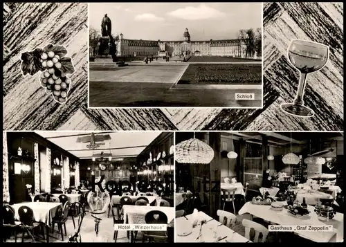 ÄLTERE POSTKARTE KARLSRUHE GASTHAUS GRAF ZEPPELIN YORCKSTRASSE HOTEL WINZERHAUS NOWACKANLAGE SCHLOSS Ansichtskarte AK