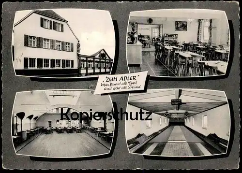 ÄLTERE POSTKARTE PLANKSTADT GASTHOF ADLER JUKEBOX MUSIKBOX ? NEURENOVIERTER SAALBAU BUNDESKEGELBAHNEN EIGENE SCHLACHTUNG