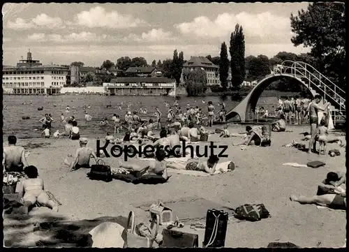 ÄLTERE POSTKARTE DARMSTADT AM GROSSEN WOOG FREIBAD BAD TOR ZU ODENWALD & BERGSTRASSE Picknick Ansichtskarte cpa postcard