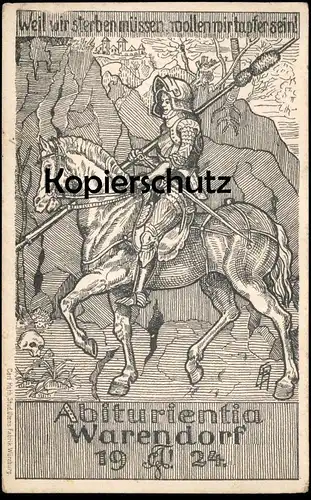 ALTE POSTKARTE WARENDORF ABITURIENTIA 1924 RITTER PFERD TOTENSCHÄDEL Abitur Abi Studentica Studentika skull crane AK cpa