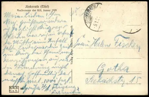 ALTE POSTKARTE JÜNKERATH EIFEL HOCHWASSER DER KILL JANUAR 1918 Gerolstein flood inondation crue high water postcard cpa