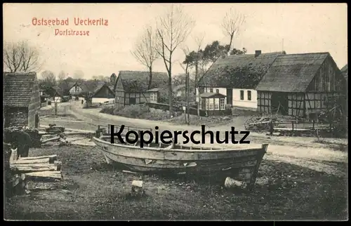 ALTE POSTKARTE OSTSEEBAD UECKERITZ DORFSTRASSE BOOT MANN MIT KIND USEDOM Ansichtskarte AK cpa postcard