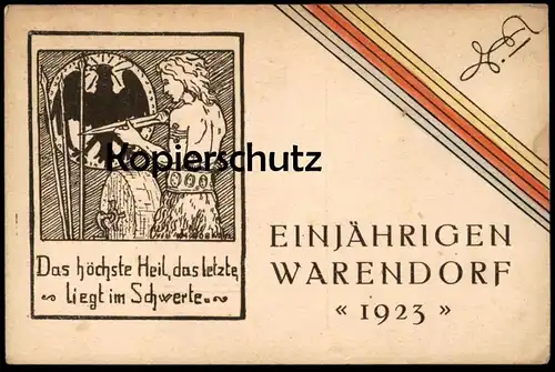 ALTE POSTKARTE WARENDORF EINJÄHRIGEN 1923 COULEURKARTE SCHWERT Abitur Studentica Studentika Ansichtskarte cpa postcard