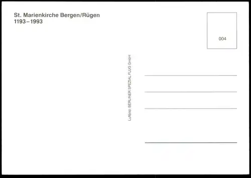 ÄLTERE POSTKARTE INSEL RÜGEN BERGEN ST. MARIENKIRCHE 1193 - 1993 LUFTBILD FLIEGERAUFNAHME Kirche Ansichtskarte postcard