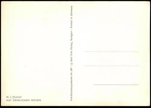 ALTE POSTKARTE BERTA HUMMEL NR. 697 AUF HEIMLICHEN WEGEN JUNGE HEUSCHRECKE GRASHÜPFER Ansichtskarte AK cpa postcard