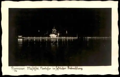 ALTE POSTKARTE HANNOVER MASCHSEE NORDUFER IN FESTLICHER BELEUCHTUNG See bei Nacht at night Ansichtskarte AK postcard cpa