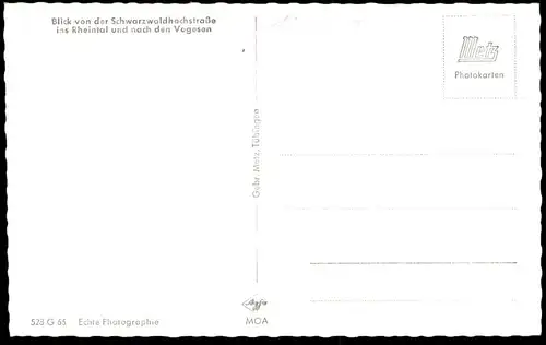 ÄLTERE POSTKARTE BLICK VON DER SCHWARZWALDHOCHSTRASSE RHEINTAL & NACH DEN VOGESEN BUS BATSCH SCHÖNMÜNZACH Schwarzwald