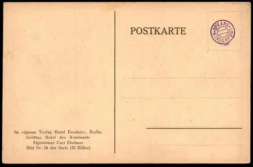 ALTE POSTKARTE BERLIN HOTEL EXCELSIOR HALLE UNTERER TEIL Tische Kronleuchter Curt Elschner Ansichtskarte cpa postcard