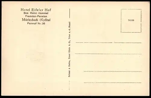 ÄLTERE POSTKARTE MÜRLENBACH HOTEL EIFELER HOF KYLLTAL BESITZER HEINRICH HAMMEL EIFEL GEROLSTEIN Ansichtskarte postcard