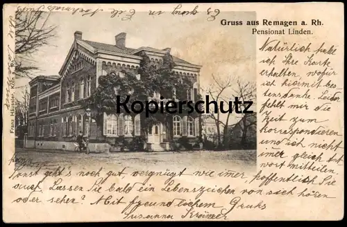 ALTE POSTKARTE GRUSS AUS REMAGEN PENSIONAT LINDEN 1904 Ansichtskarte AK cpa postcard