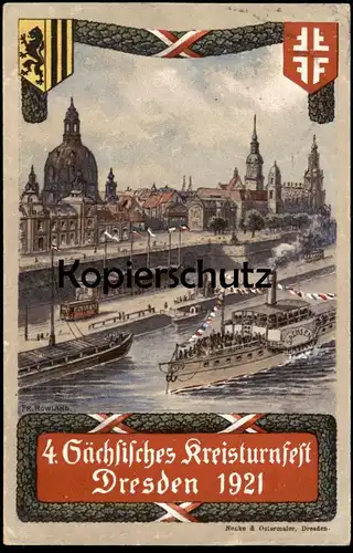 ALTE POSTKARTE DRESDEN 4. SÄCHSISCHES KREISTURNFEST 1921 DAMPFER SACHSEN SCHIFF ship Ansichtskarte AK postcard cpa