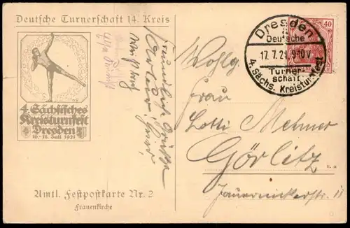 ALTE POSTKARTE DRESDEN 4. SÄCHSISCHES KREISTURNFEST 1921 DAMPFER SACHSEN SCHIFF ship Ansichtskarte AK postcard cpa