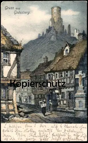 ALTE POSTKARTE GRUSS AUS GODESBERG KREUZ GASTHOF ZUR GODESBURG GESCHWISTER SCHUMACHER BONN BAD Ansichtskarte AK postcard