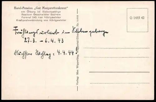 ALTE POSTKARTE ITTENBACH KÖNIGSWINTER HOTEL PENSION MARGARETHENKREUZ IM SIEBENGEBIRGE ÖLBERG Ansichtskarte cpa postcard