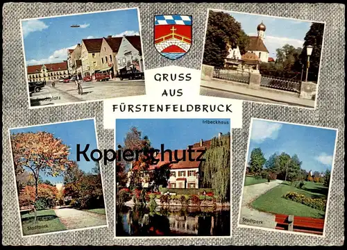 ÄLTERE POSTKARTE GRUSS AUS FÜRSTENFELDBRUCK STADTPLATZ STADTPARK OPEL WERBESCHILD AM HAUS Ansichtskarte postcard cpa