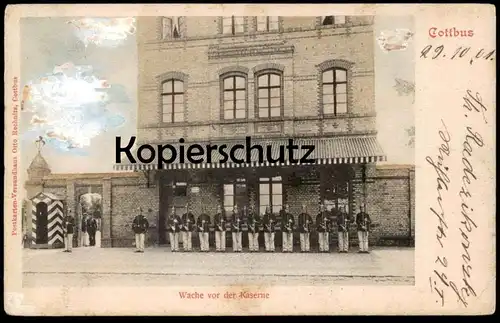 ALTE POSTKARTE COTTBUS WACHE VOR DER KASERNE 1901 SOLDATEN SOLDAT CHOSEBUZ Ansichtskarte AK cpa postcard