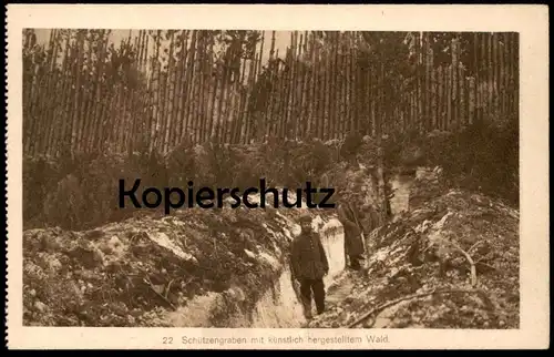 ALTE POSTKARTE MILITÄR 1. WELTKRIEG SCHÜTZENGRABEN MIT KÜNSTLICH HERGESTELLTEM WALD SOLDAT Ansichtskarte postcard cpa AK