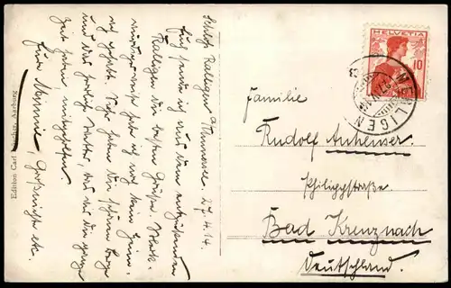 ALTE POSTKARTE SCHLOSS RALLIGEN GUT THUNERSEE STEMPEL MERLIGEN Schweiz Suisse Helvetia chateau castle cpa postcard AK