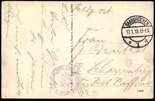 ALTE POSTKARTE SAARBRÜCKEN KAISER FRIEDRICH BRÜCKE FELDPOST 1915 Ansichtskarte AK postcard cpa
