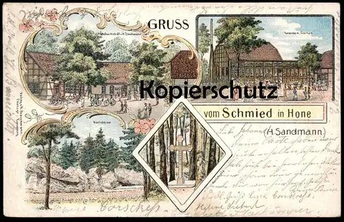 ALTE LITHO POSTKARTE GRUSS VOM SCHMIED IN HONE H. SANDMANN HOHNE BEI OSNABRÜCK KARLSTEINE VERANDA AK postcard cpa