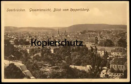 ALTE POSTKARTE SAARBRÜCKEN GESAMTANSICHT BLICK VOM REPPERTSBERG PANORAMA 1915 Ansichtskarte AK postcard cpa