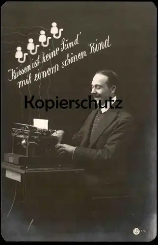 ALTE POSTKARTE KÜSSEN IST KEINE SÜND' MIT EINEM SCHÖNEN KIND TELEGRAFIE Schreibtelegraf Ansichtskarte AK postcard cpa