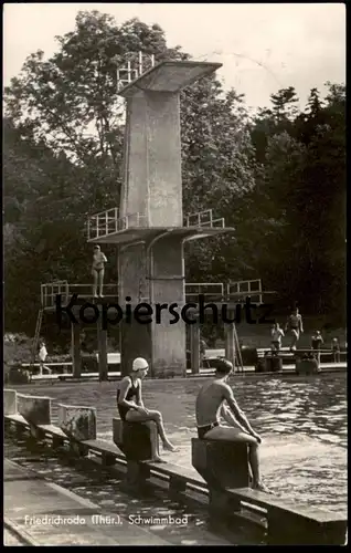 ALTE POSTKARTE FRIEDRICHRODA SCHWIMMBAD BAD STARTBLÖCKE 10 METER TURM SWIMMING POOL Ansichtskarte AK cpa postcard