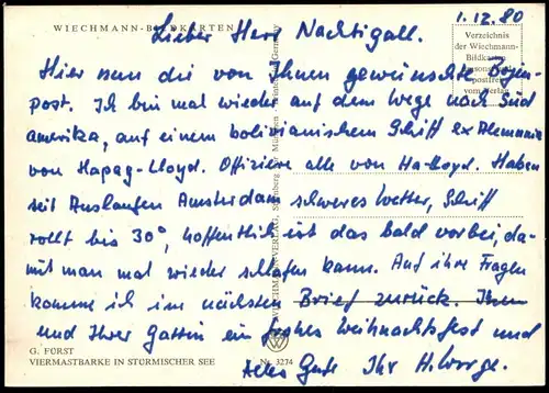 ÄLTERE POSTKARTE VIERMASTBARK IN STÜRMISCHER SEE G. FÜRST SEGELSCHIFF BARK Schiff sailing ship postcard Ansichtskarte AK