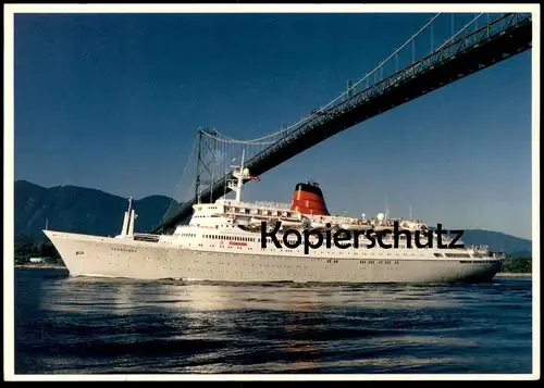ÄLTERE POSTKARTE M.V. SAGAFJORD LEAVING VANCOUVER CUNARD LINE KREUZFAHRTSCHIFF Schiff Motorschiff ship bateau postcard