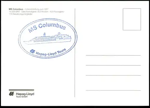 ÄLTERE POSTKARTE MS COLUMBUS 14000 BRZ KREUZFAHRTSCHIFF SCHIFF HAPAG-LLOYD ship bateau postcard cpa AK Ansichtskarte