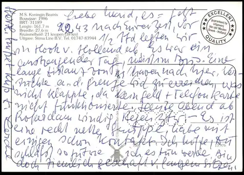 ÄLTERE POSTKARTE M.S. KONINGIN BEATRIX FÄHRSCHIFF FÄHRE STENA LINE ferry Schiff Motorschiff ship bateau postcard cpa