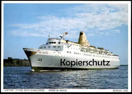 ÄLTERE POSTKARTE M-S MS JUPITER FITTED WITH STABILIZERS BERGEN LINE Fähre ferry Dampfer Schiff postcard Ansichtskarte AK